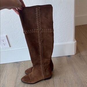 Michael Kors Grommet Carmel Suede Leather Over the Knee Boot Size 6.5
